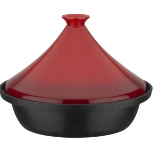 Gusseisen Tajine 2-farbig Rot - Schmortopf mit Keramik Dampfhaube Kracherpreis